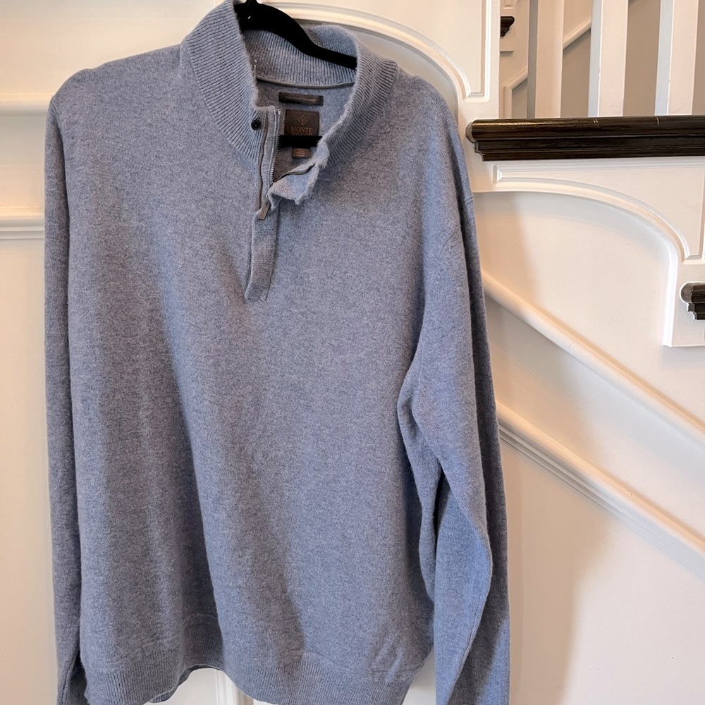 100% cashmere Monte Rosso blue 1/4 zip sweater.